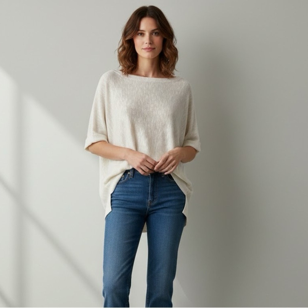 Eileen Fisher Linen/Cotton Short Sleeve Top | Size XS